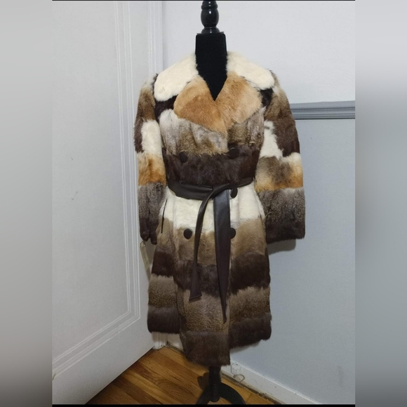 70s vintage multi color dyed rabbit fur coat.